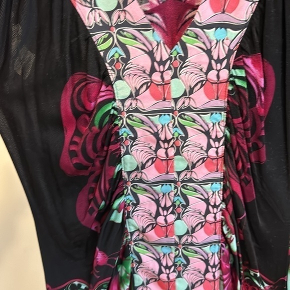 Custo Barcelona Black/Pink Butterfly Flutter Sleeve Dress Sz S - Picture 4 of 6